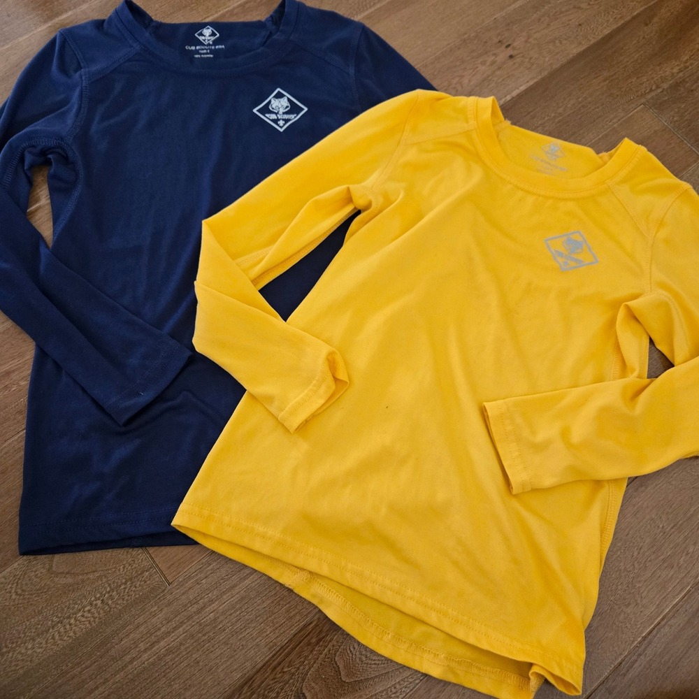 Cub Scouts BSA Small Long Sleeve Performance Baselayer Shirt Bundle Navy Yellow
